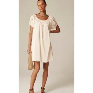 J Crew Smocked Puff Sleeve Dress S White NWT Voile Embroidered CL107 J.Crew Boho
